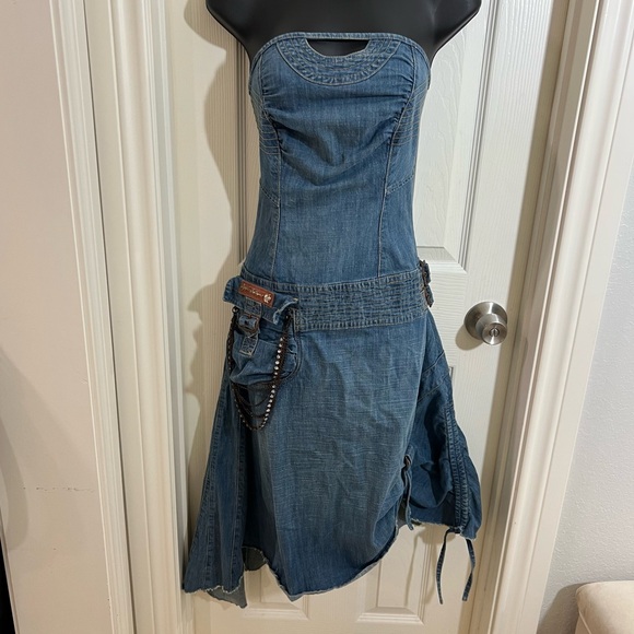 Vintage Rare Y2K Apple Bottoms Asymmetrical DenimDress